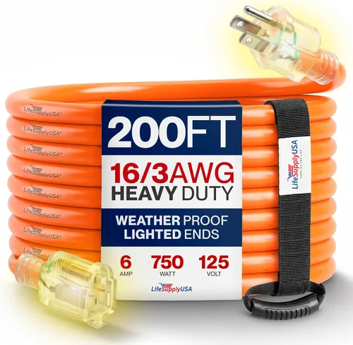 Vista 127 de Cable de extensión SJT de 12/3 300 V con luz LED para uso en interiores y exteriores con enchufe con iluminación LED Amarillo
