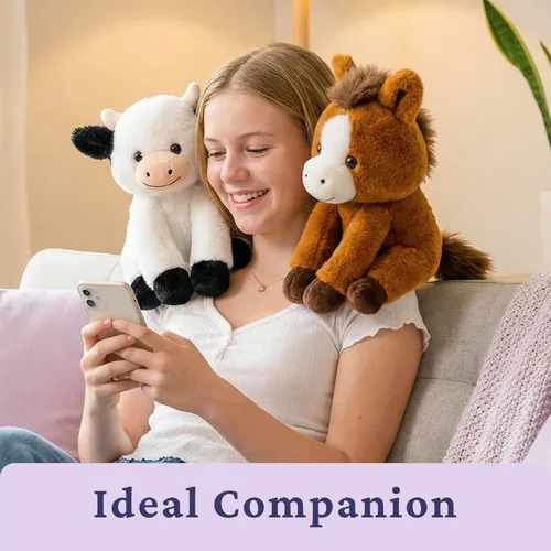Vista 6 de IKASA Dúo de animales de peluche de vaca y caballo para microondas, calentable y refrigerable de 1.5 libras con aroma a lavanda con peso, 2 piezas