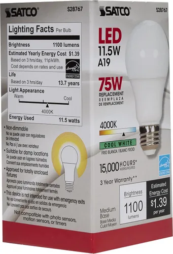 Vista 4 de Satco S28767 - Bombilla mediana con acabado blanco, 4.38 pulgadas