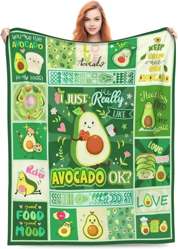 Vista 5 de SweetFox Manta de aguacate, divertida y bonita manta de decoración de aguacate, regalos para niñas y niños amantes, súper cálida, suave, ligera