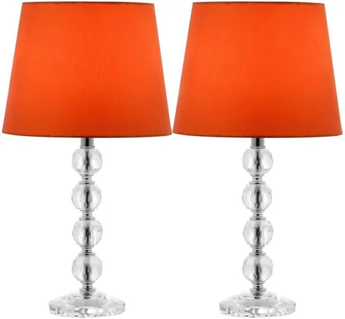 Vista 2 de SAFAVIEH Lighting - Juego de 2 lámparas de mesa Nola con bola de cristal de 16 pulgadas, pantalla de tela naranja, diseño de cuerpo apilado, ideal