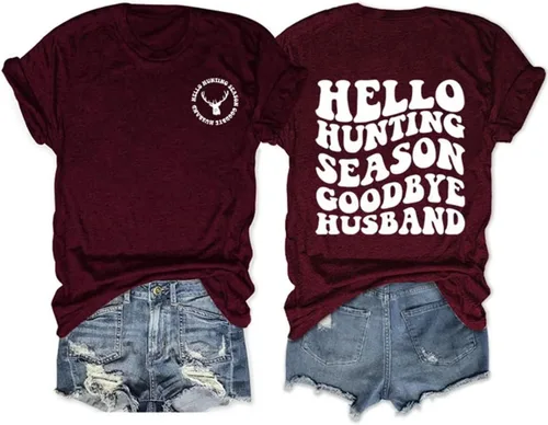 Vista 12 de DUDIHOHX Hello Hunting Season Goodbye Husband - Sudadera de manga larga con estampado de moda, casual, cuello redondo