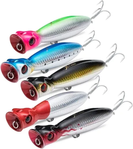Vista 11 de KINGDOM 5 Colores Big Splash Long Casting Popper Pesca Señuelos 9.5/16/1.27 oz Flotante Agua Pesca Plugs 80/100/5.118 in Ruido Mejorado 3D Simulado