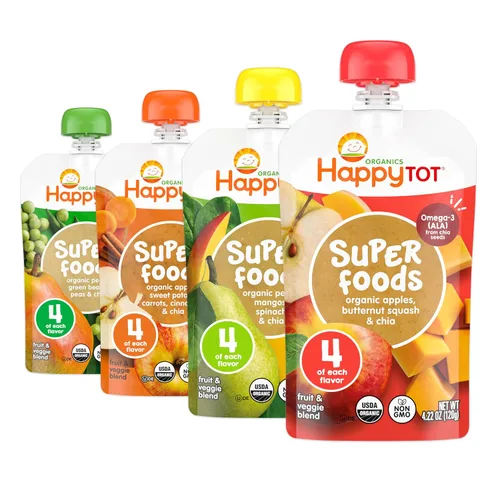 Vista 12 de HAPPYTOT Organics Stage 4 - Bolsas de comida para bebés, sin gluten, aperitivo vegano, SuperFoods puré de frutas y verduras, manzanas, calabaza