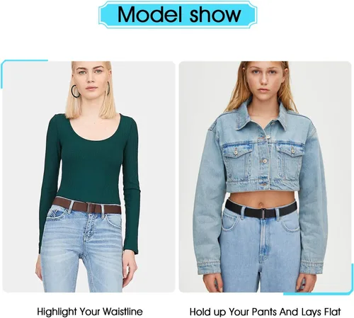 Vista 5 de JASGOOD Cinturón elástico invisible para mujer, cinturón elástico con hebilla plana para jeans, pantalones, vestidos