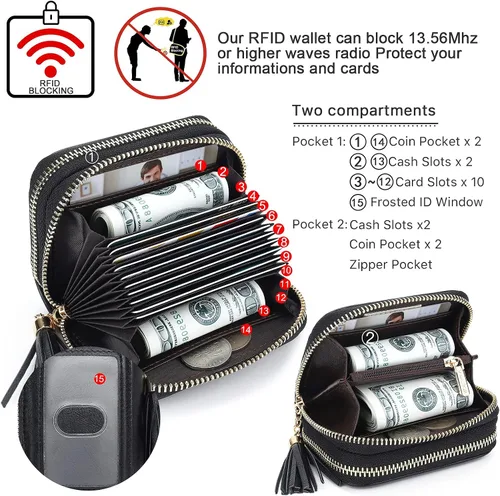 Vista 3 de APHISON RFID - Porta tarjeta de crédito con cremallera carteras pequeñas para mujer en cuero estilo girasol para mujer y niña caja de regalo 1927