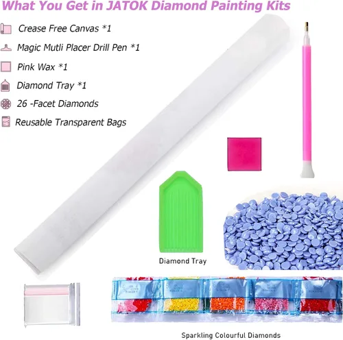 Vista 5 de JATOK Kits de pintura abstracta de diamantes 5D para adultos, pintura de ondas de paisaje con diamantes, cuadros bordados redondos completos, kits
