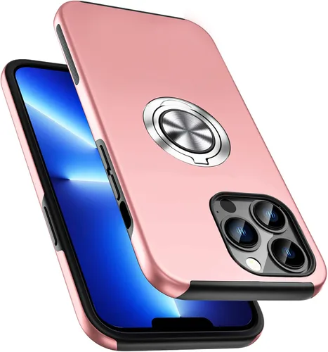 Vista 12 de Funda a prueba de golpes para iPhone 13 de 6.1 pulgadas, [anillo de dedo integrado] funda de teléfono de grado militar con soporte de metal Negro