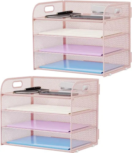 Vista 8 de Marbrasse Organizador de Papel de 4 Niveles Bandeja para Cartas - Organizador de Archivos de Escritorio de Malla con Asa, Organizador Clasificador