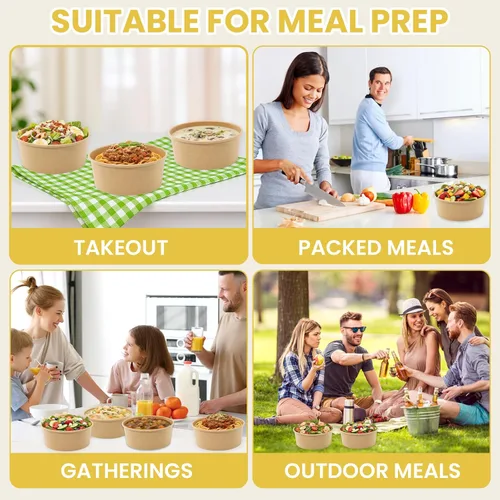 Vista 8 de 100 cuencos de papel desechables de 25 onzas (sin tapas), cuencos de sopa desechables, aptos para microondas, para sopa caliente, pasta, sándwiches