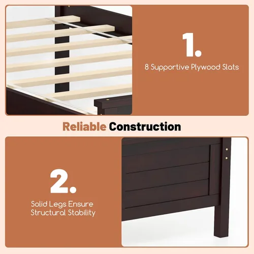 Vista 6 de GOFLAME - Base de cama tamaño individual con 2 cajones, base de plataforma con cabecera y estribo de madera maciza, listones de madera para soporte