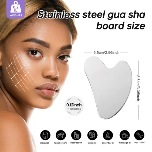 Vista 2 de Gua Sha de acero inoxidable - Gua Sha de metal, herramientas faciales de Gua Sha de acero inoxidable, tratamiento facial corporal, reduce