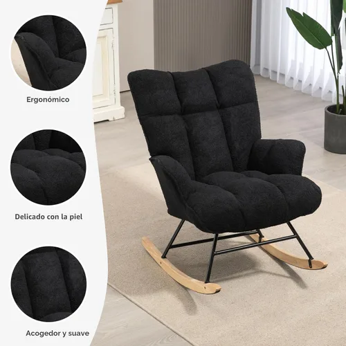 Vista 4 de Mecedora para guardería, silla deslizante para interiores, cómodas sillas de lactancia compactas para espacios pequeños, sala de estar, aula Negro