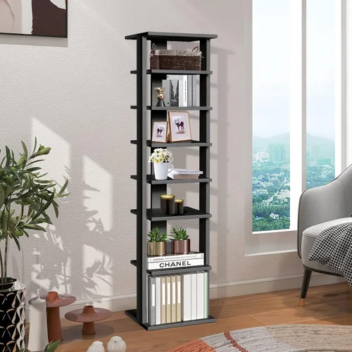 Vista 8 de COSTWAY Zapatero vertical de 8 niveles, organizador de almacenamiento de zapatos alto y estrecho con estante extraíble para botas, kit antivuelcos