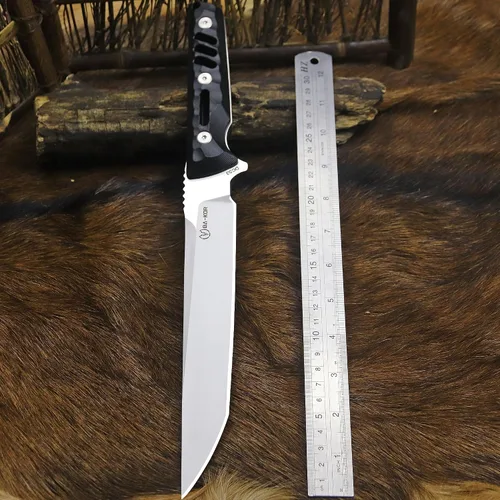 Vista 6 de BA-KOR Cuchillo de caza de espiga completa de 14.2 pulgadas (estilo japonés) - Cuchillo de supervivencia de acero DC53 de 0.315 in, mango y funda