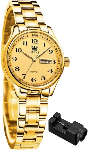 Vista 9 de OLEVS Relojes para Mujeres Vestido de Negocios Femenino Damas para Muñeca Pequeña Reloj Tono Dorado y Plateado Banda de Acero Inoxidable Analógico