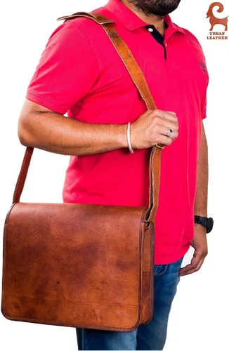 Vista 3 de URBAN LEATHER Laptop Shoulder Messenger Bag - Vintage Brown Handmade Satchel Briefcase Bag for Men