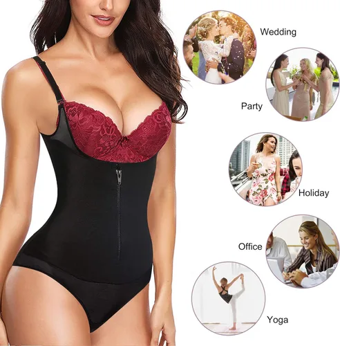 Vista 6 de YERKOAD Mujeres Shapewear Body de látex cintura entrenador cuerpo completo Shaper barriga control fajas colombianas cremallera busto abierto corsé