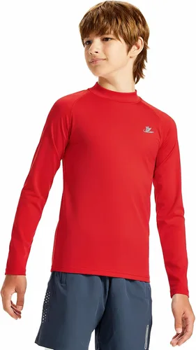 Vista 33 de DEVOROPA Youth Boys Compression Thermal Shirt Long Sleeve Kids Fleece Baselayer Soccer Baseball Undershirt Slim/Regular/Husky Cuello redondo-negro