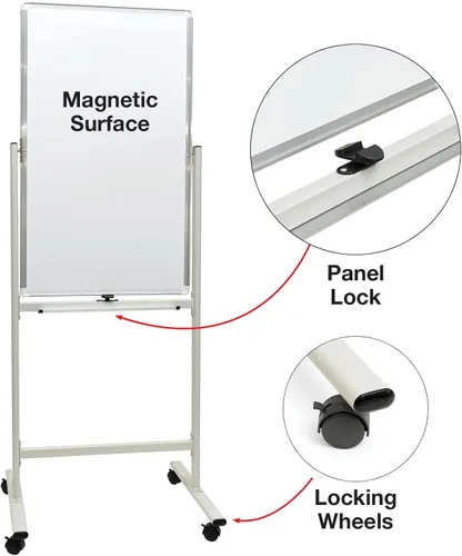Vista 4 de Excello Global Products Pizarra blanca de doble cara con soporte rodante 40" x 24
