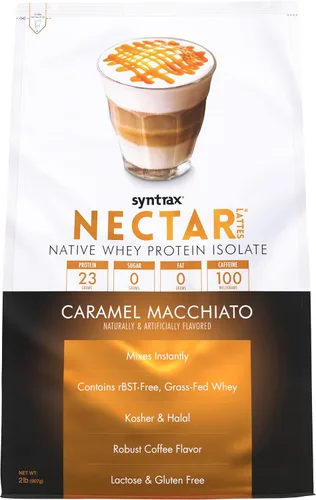 Vista 6 de Syntrax Nutrition Nectar Lattes, 100% proteína de suero aislado en polvo, capuchino, 2 libras