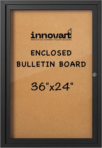 Vista 19 de INNOVART Tablero de anuncios cerrado de 36" x 24", tablero de anuncios de tela con cerradura con marco de aluminio, vitrina de pared con puerta Negro