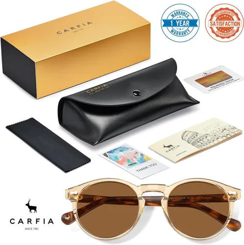 Vista 6 de CARFIA Gafas de sol polarizadas de acetato redondo para mujer, protección UV de cara pequeña con funda de cuero CA5288