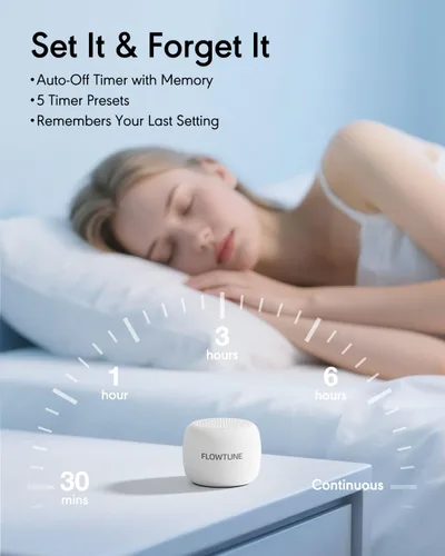 Vista 5 de Máquina de sonido Flowtune Máquina de ruido blanco para bebés y adultos, mini máquina de sonido portátil para viajes, temporizador de 6 horas, 18