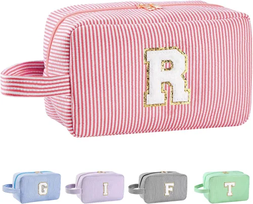 Vista 89 de Bolsa de maquillaje personalizada con inicial A-Z para mujeres, niñas y niños, bolsa de aseo de viaje, bolsa de maquillaje preparada, bolsa