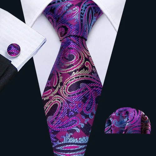Vista 33 de Barry.Wang - Juego de corbata de seda para hombre, diseño de cachemira, pañuelo y gemelos de bolsillo