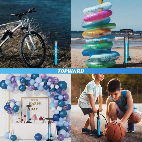 Vista 7 de Topward Bomba de neumáticos de bicicleta portátil, bomba de aire de mano para pelotas de ejercicio de bicicleta, inflables, se adapta a válvulas