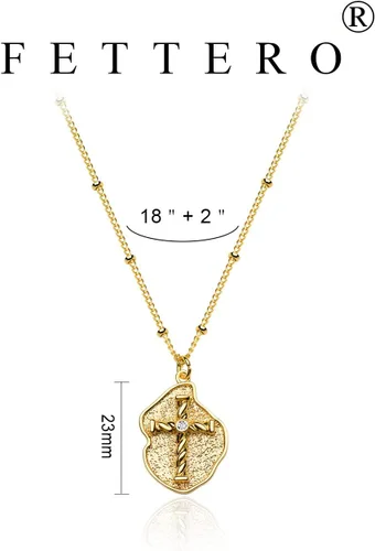 Vista 83 de Fettero - Collar con dije de cruz de fe, chapado en oro de 14 K, cadena fina, minimalista, simple, pequeña, para oración, regalo de joyería religiosa