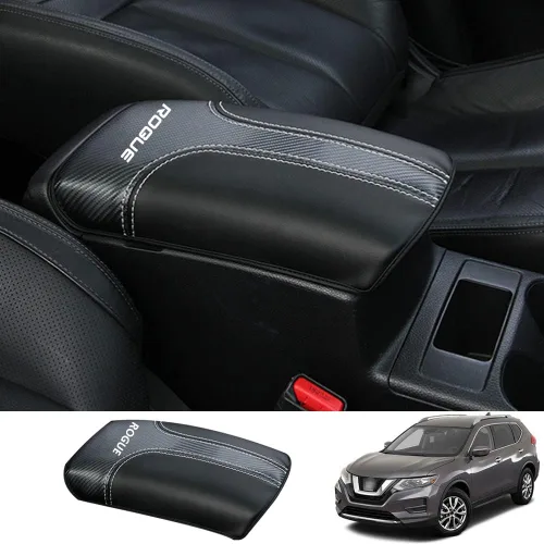 Vista 6 de Protector de funda para reposabrazos de automóvil, almohadilla de cuero para consola central para Nissan Rogue 2014-2020, protector de caja