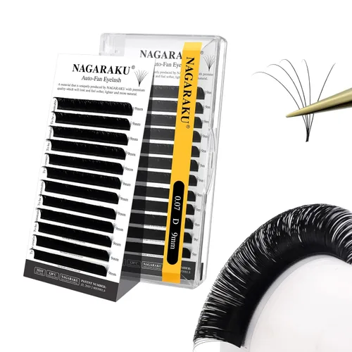 Vista 19 de NAGARAKU Easy Fan - Extensiones de pestañas prefabricadas en abanico de 3 capas, pestañas autoflorecientes de mega volumen, pestañas automáticas