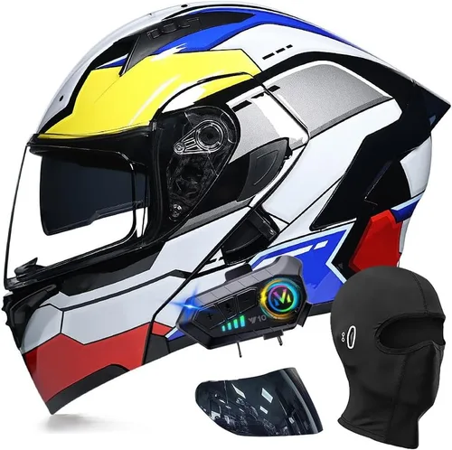 Vista 16 de Cascos modulares de motocicleta con Bluetooth, aprobados por DOT, casco de motocicleta de cara completa abatible con doble visera, con altavoces
