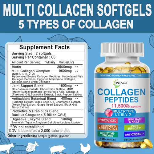 Vista 7 de Cápsulas de Péptidos de Colágeno, Péptidos de Colágeno Múltiples con Glucosamina, Condroitina, MSM, Biotina, Complejo de Péptidos de Colágeno