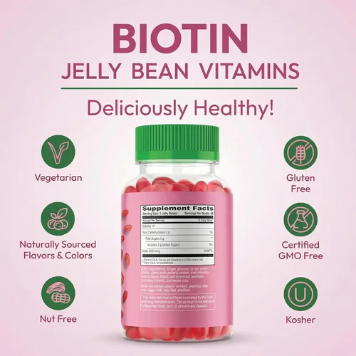 Vista 7 de Human Beanz Biotin Jelly Bean Vitaminas gomosas, biotina extra fuerte para cabello, piel y uñas, 5000 mcg por porción, vitaminas para el crecimiento