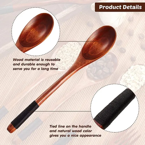 Vista 4 de Alliteqwe Juego de cubiertos de madera con cucharas y tenedores de madera, juego de utensilios de madera de estilo japonés, juego de cubiertos