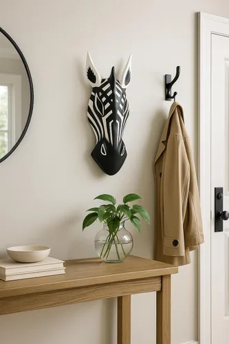 Vista 6 de OMA Máscara africana colgante de pared jirafa cebra máscara de pared decoración de selva