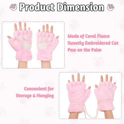 Vista 4 de SATINIOR 4 pares de guantes de pata de gato, guantes sin dedos, guantes de media pata de dedo, guantes de felpa de invierno para niños y adultos