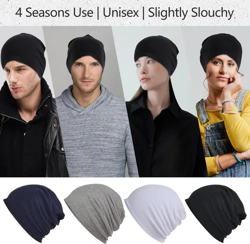 Vista 4 de Cotton Beanie Hats for Men Women Stretchy Workout Cap, Helmet Liner, Lightweight Running Hat, Athletic Skullcap