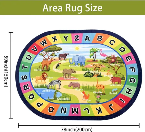 Vista 2 de USTIDE Alfombra ovalada para niños, 5 x 7 pulgadas, con letras del alfabeto ABC, alfombra educativa antideslizante, alfombra de juego para el aula