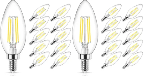 Vista 16 de Ascher - E12 - Paquete de 5 bombillos LED clásicos de candelabro de 4 vatios, equivalentes a 40 vatios, luz blanca y cálida de 2700 K, no Blanco