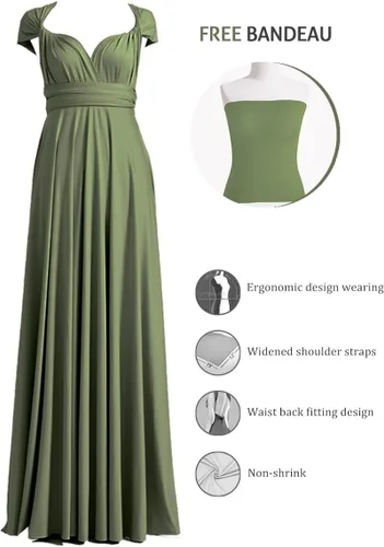 Vista 2 de 72styles - Vestido largo multiforma con bandeau, diseño ideal para dama de honor, talla extragrande convertible, se puede usar cruzado