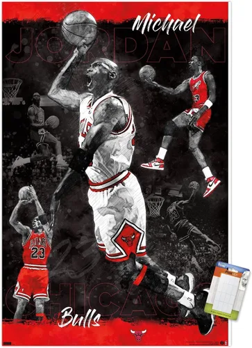 Vista 12 de Trends International Michael Jordan - Póster de pared de bosquejo, 14.725 x 22.375 pulgadas, versión enmarcada de madera de granero Versión