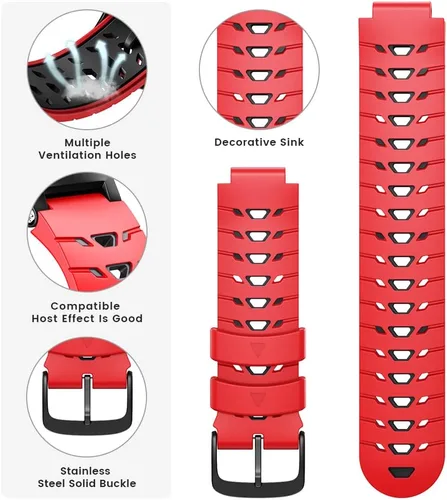 Vista 2 de Para Forerunner 630/235/620/735XT/220/230/Approach S20/S6/S5, correa de reloj de silicona suave de dos en uno, rojo-negro
