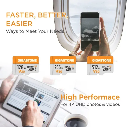 Vista 5 de GIGASTONE Paquete de 2 tarjetas Micro SD de 128 GB, grabación de video A1 V30 4K, compatible con cámara de seguridad, cámara de salpicadero, drone