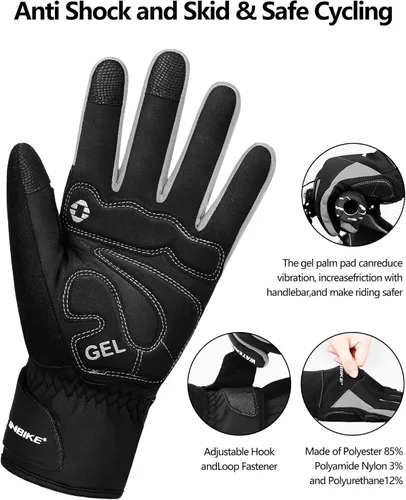 Vista 3 de INBIKE Guantes de ciclismo de invierno para hombres y mujeres, para clima frío, térmicos, resistentes al viento, guantes de bicicleta de gel