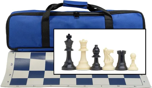 Vista 9 de WE Games Juego de ajedrez de viaje para torneos con bolsa de lona marrón, tablero de ajedrez de vinilo enrollable de 20 pulgadas, 34 piezas