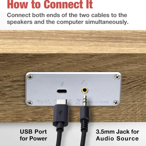 Vista 10 de MICA - Altavoces para computadora, barra de sonido vintage con cable, mini barra de sonido de madera retro, altavoces de PC alimentados por USB